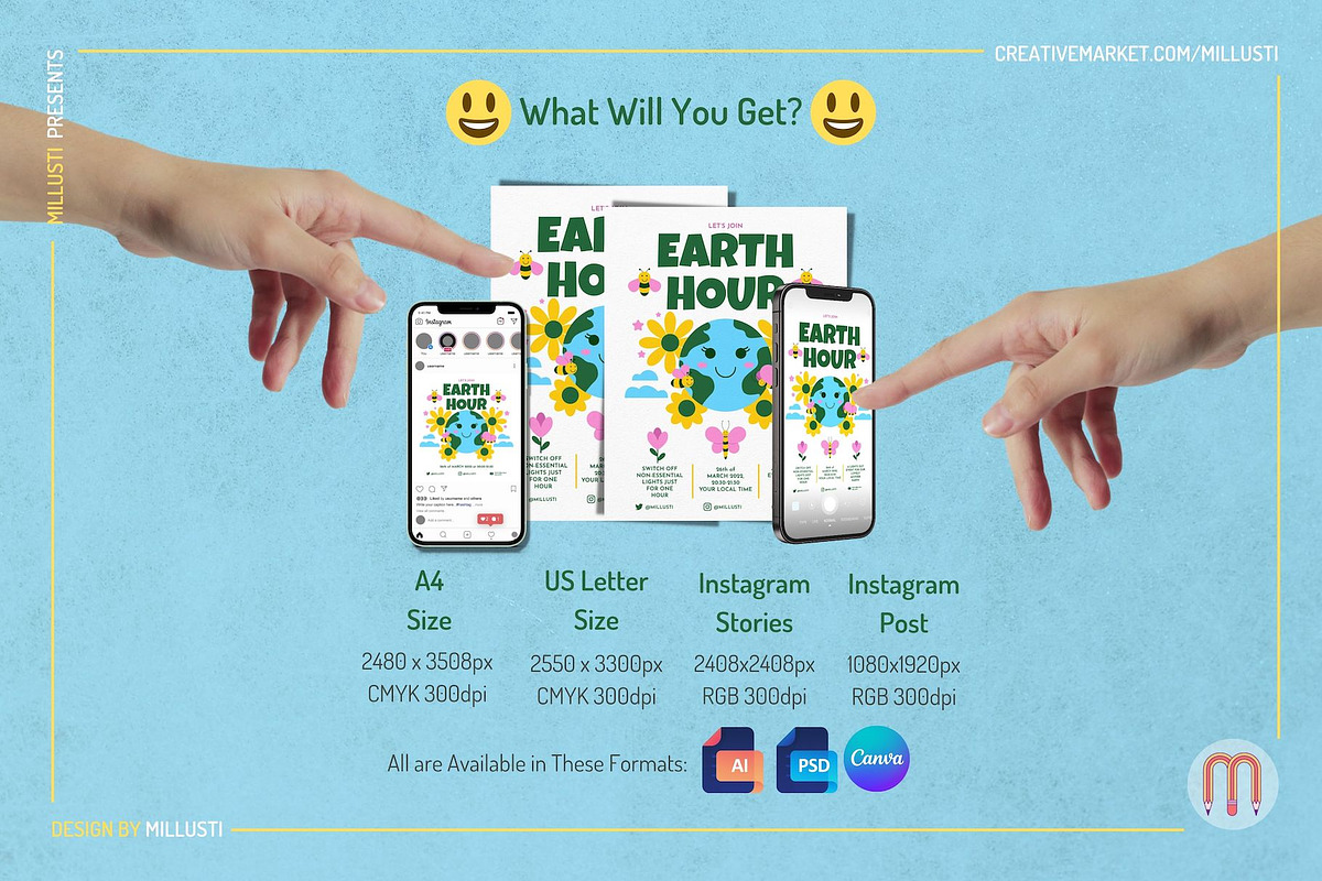 Cartoon Earth Hour Flyer Template, a Flyer Template by Millusti (Photo 2 of 2)