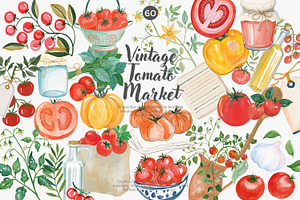 vintage tomato market set, a Decorative Illustration by Patishop Art