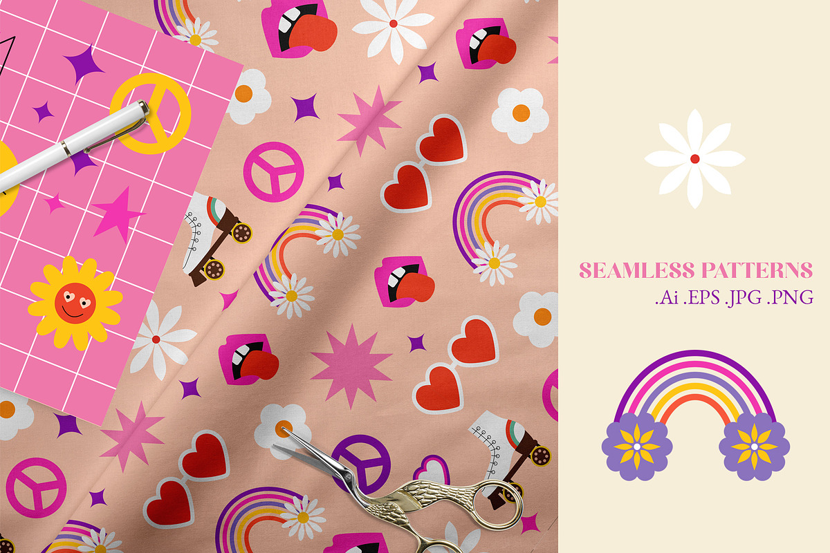 Retro Groovy Hippie Bundle, an Object Graphic by Sofico (Photo 24 of 35)