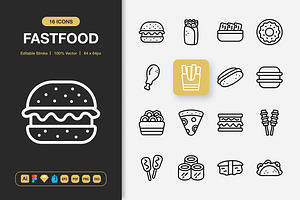 Fast Food Icons, an Outline Icon by Spacepixel Creative