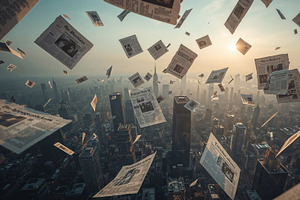 Drifting scattered newspapers, an Illustration by wavebreak