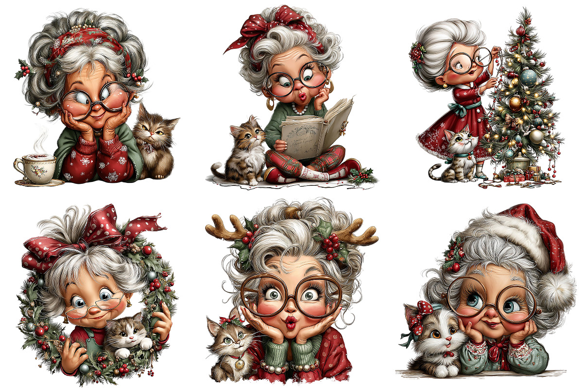 Christmas Grandma and Cat PNG, an Illustration by Craft Nest (Photo 8 of 9)