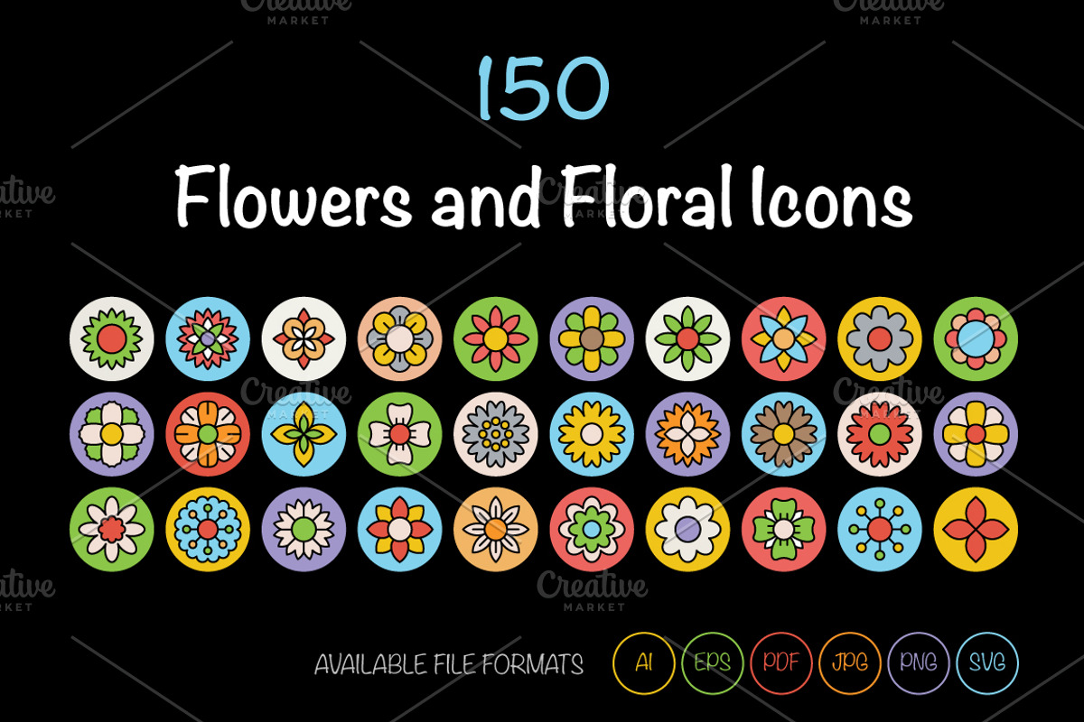 150 Flowers and Floral Vector Icons