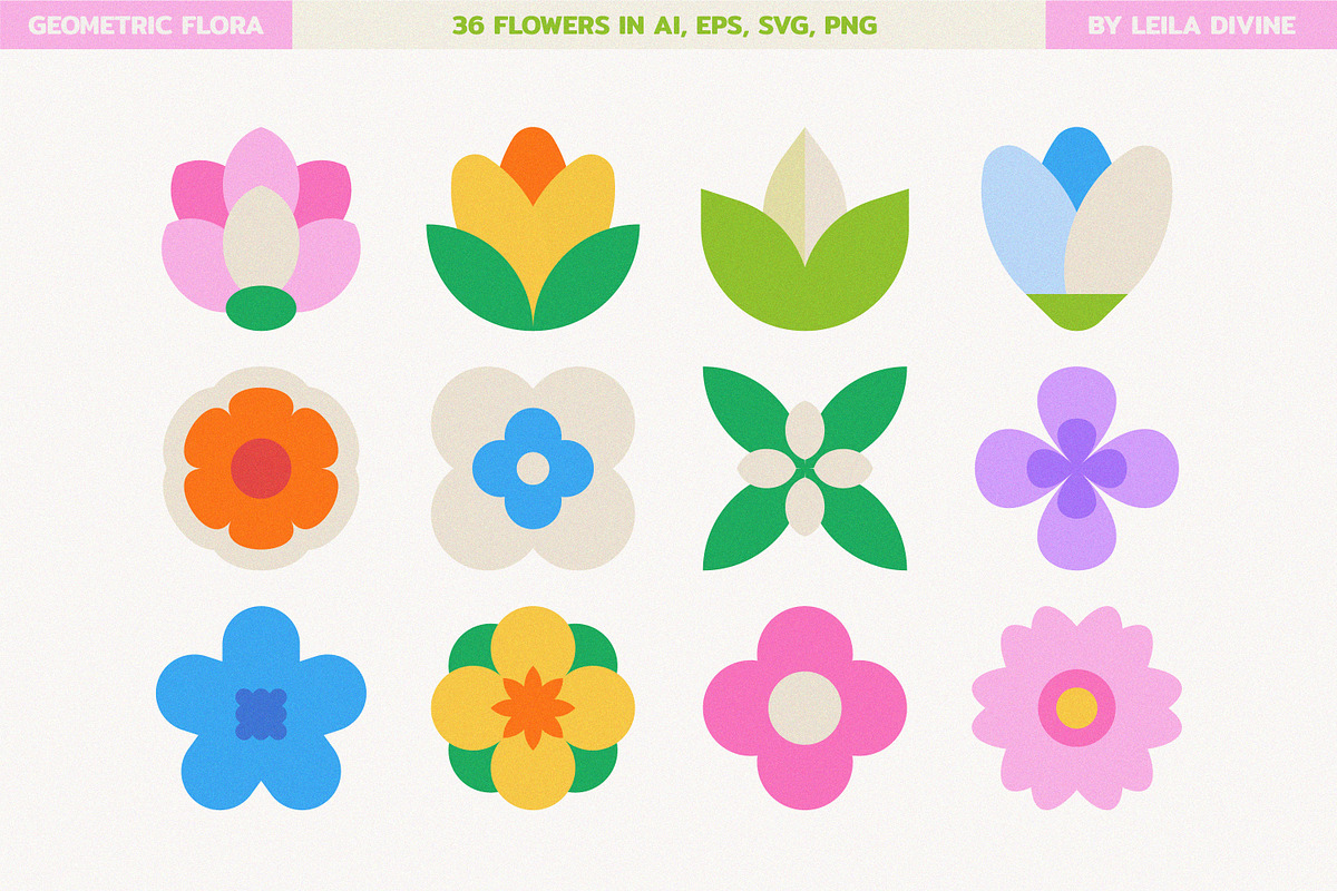 Geometric Floral Shapes & Patterns, an Object Graphic by Leila Divine (Photo 6 of 16)
