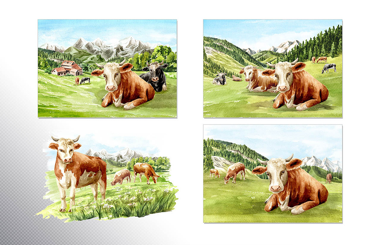 Dairy Farm. Watercolor collection, an Animal Illustration by Daria Ustiugova (Photo 6 of 11)