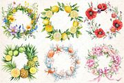 Watercolor Summer Wreath Clipart, an Illustration by DreamCafeArt (Thumbnail 3 of 7)