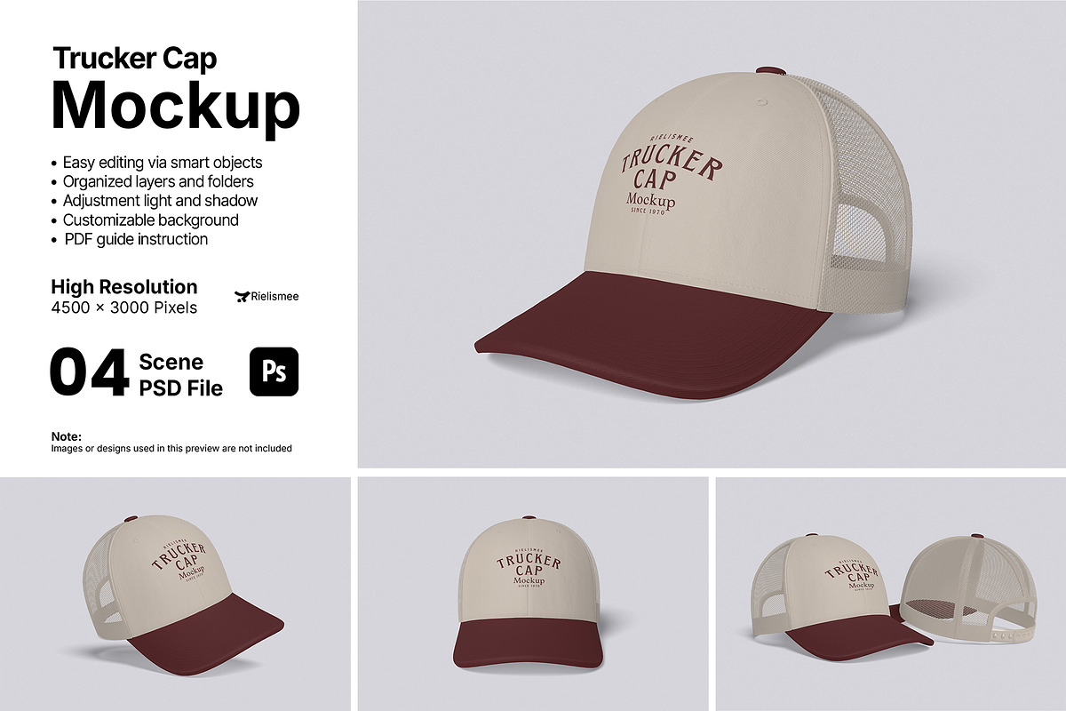 Trucker Cap Mockup Bundle Set, a Merchandise Mockup by Rielismee (Photo 1 of 5)