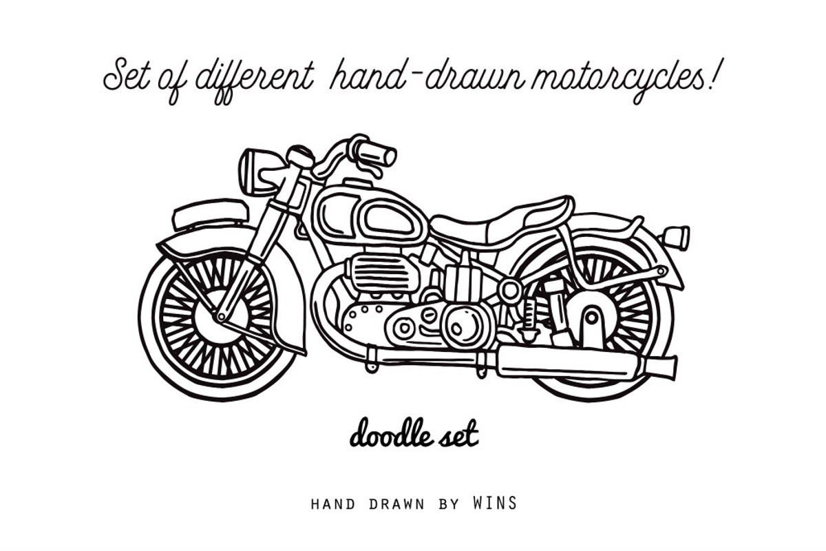 Set of hand-drawn motorcycles, an Object Illustration by WINS Doodle shop (Photo 1 of 4)