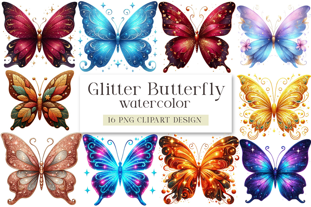 Glitter Butterfly Sublimation Clipar, an Illustration by DreamArtGraphic (Photo 1 of 4)