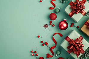 Colorful christmas gift boxes with copyspace on mint background, a Holiday Photo by AlyaAnd