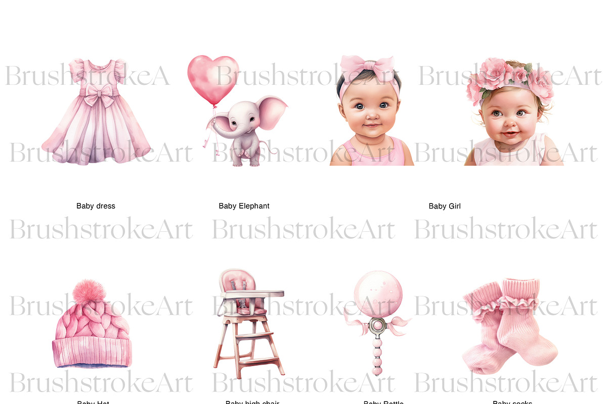 Pink Baby Shower Clipart, Baby Girl, a Decorative Illustration by BrushstrokeArtGB (Photo 3 of 9)