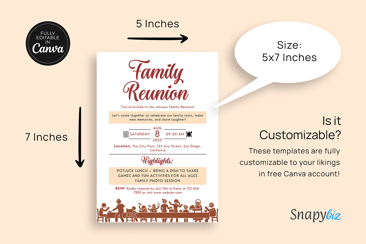 Family Reunion Invitation Canva Temp, an Invitation Template by Snapybiz (Photo 4 of 10)