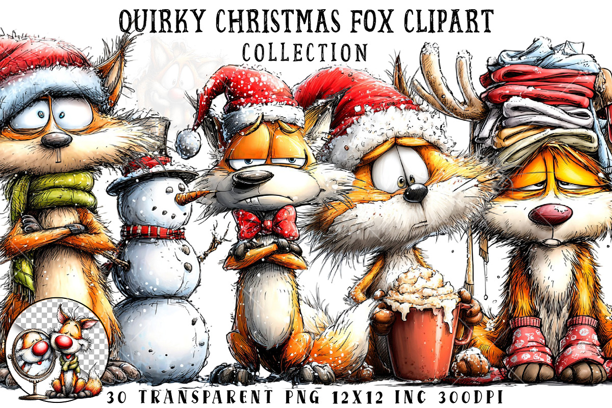 Quirky Christmas Fox Clipart, an Illustration by OK Design (Photo 1 of 6)