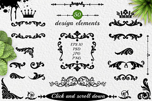 Decorative design elements and crows