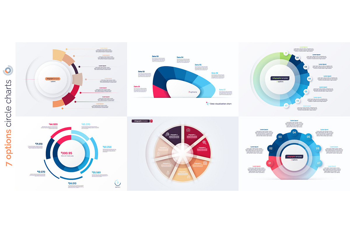 Seven option infographic designs, a Templates & Theme by rikkyal