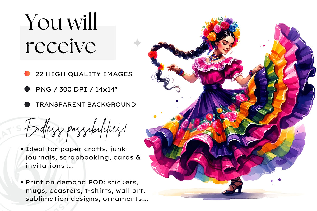 Mexican ballerinas Clipart Set, a Person Illustration by ThatsDesignArt (Photo 3 of 10)