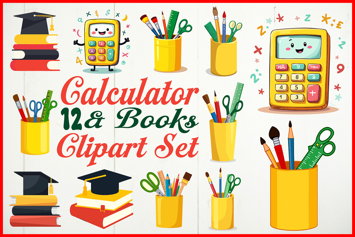 Calculator & Books Clipart Set, an Object Graphic by yasushie (Photo 1 of 13)