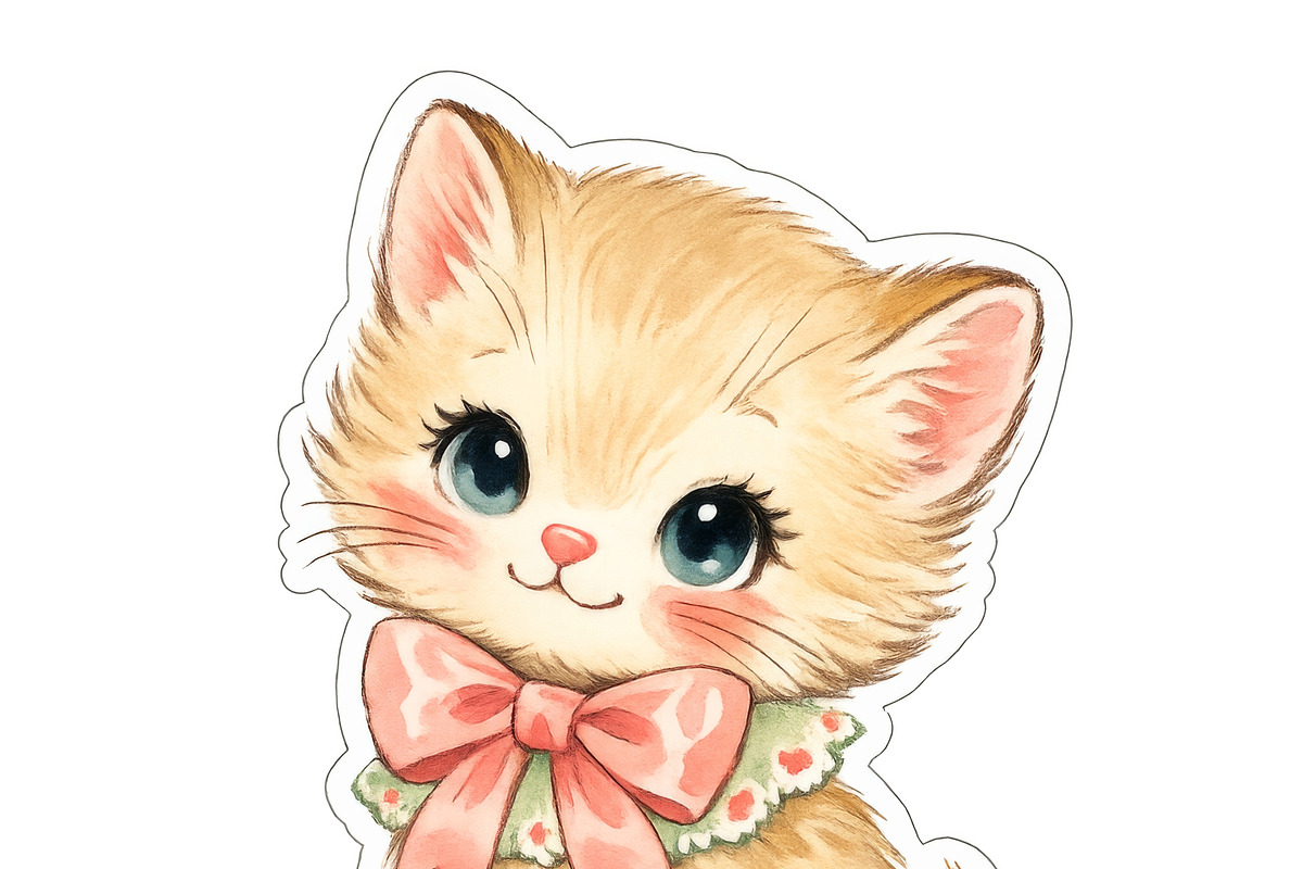 Kitsch kittens with retro style and, an Illustration by Dvoevnore photos