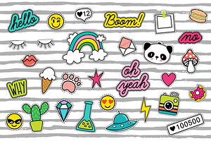 Pop Art 80's patches + 10 patterns