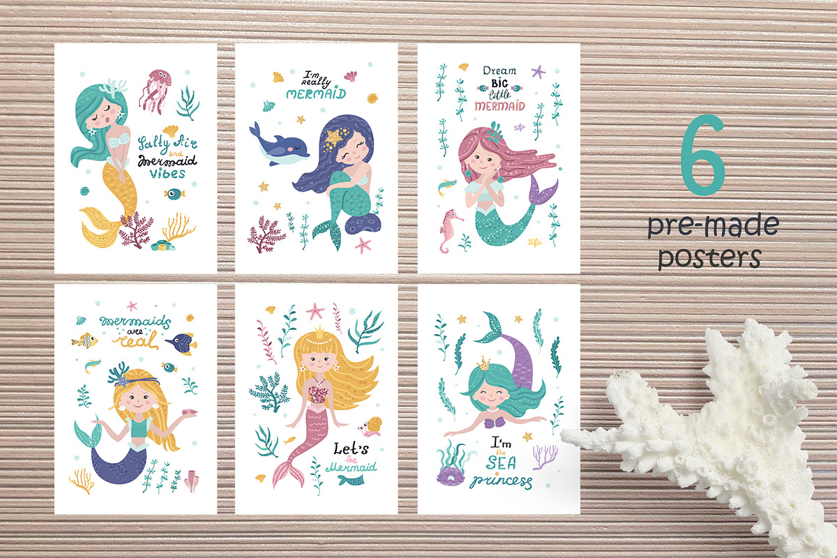 Mermaid Clipart & Pattern, a Wallpaper Graphic by Nafanya (Photo 8 of 9)