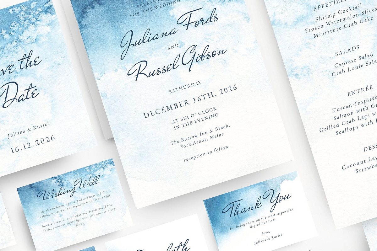 Watercolor Blue Winter Wedding Set preview 5
