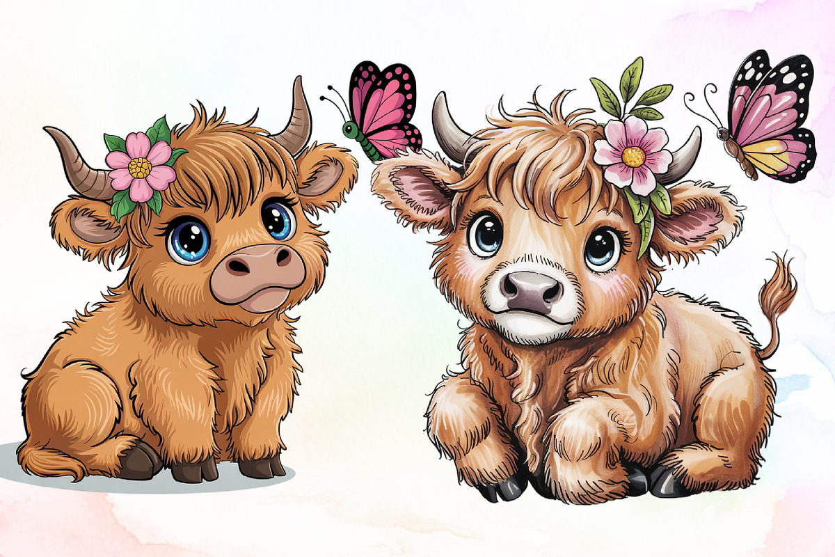 Cute Cartoon Highland Cow Butterfly, an Illustration by Sublimation Artist (Photo 1 of 9)