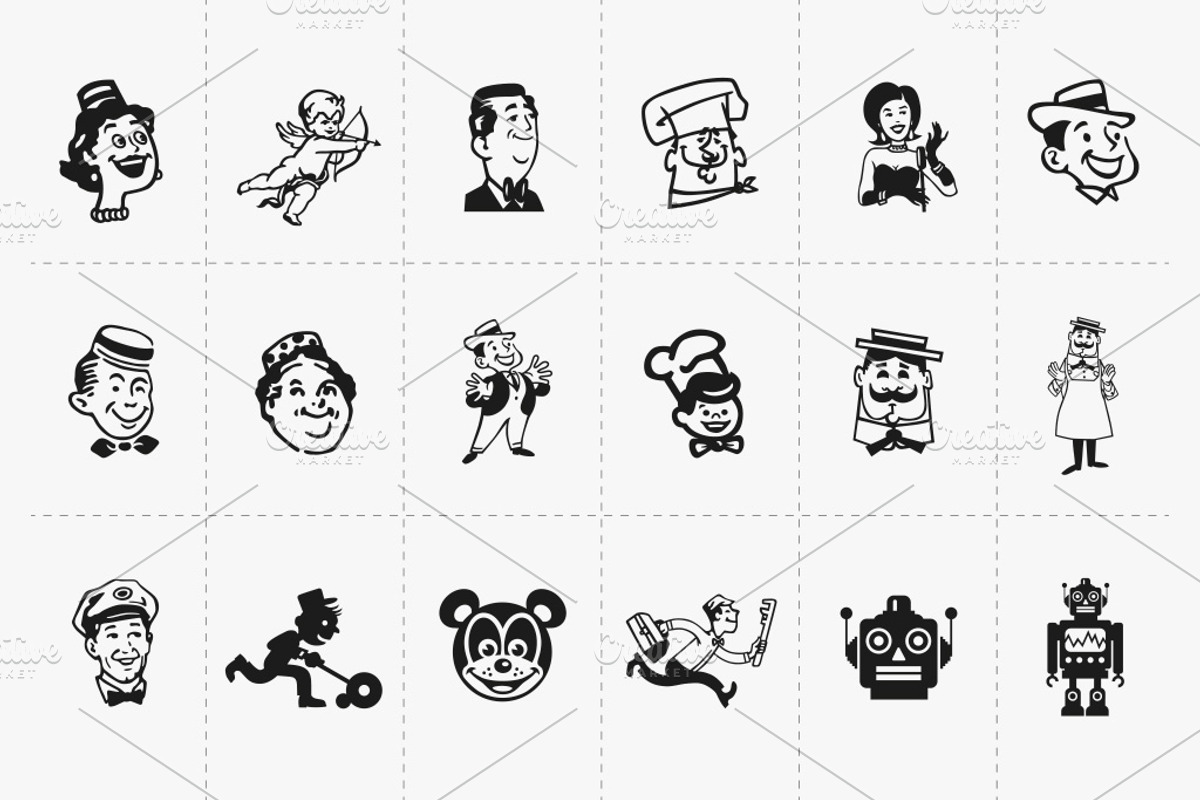 18 Retro Character Illustrations, an Illustration by Dave Ansett (Photo 2 of 7)