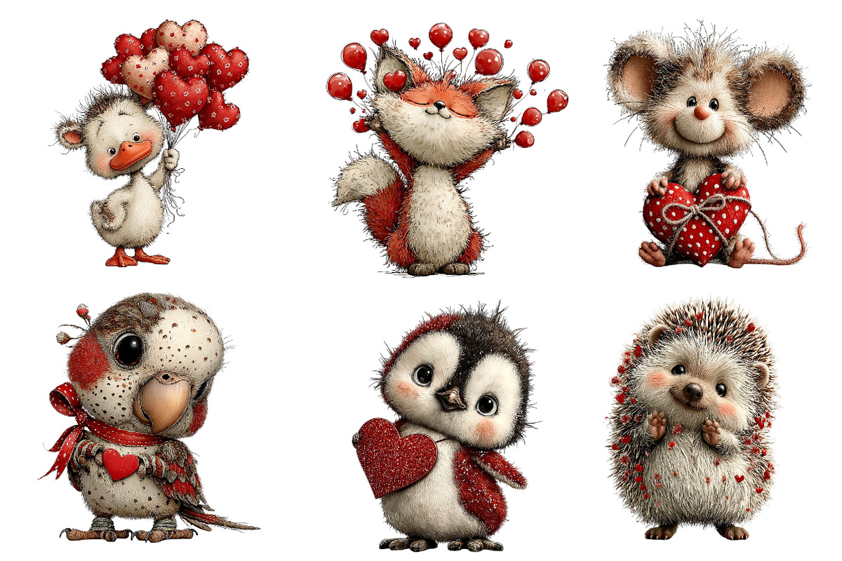 Valentine Whimsical Animals Clipart, an Illustration by Dream Creation (Photo 3 of 8)