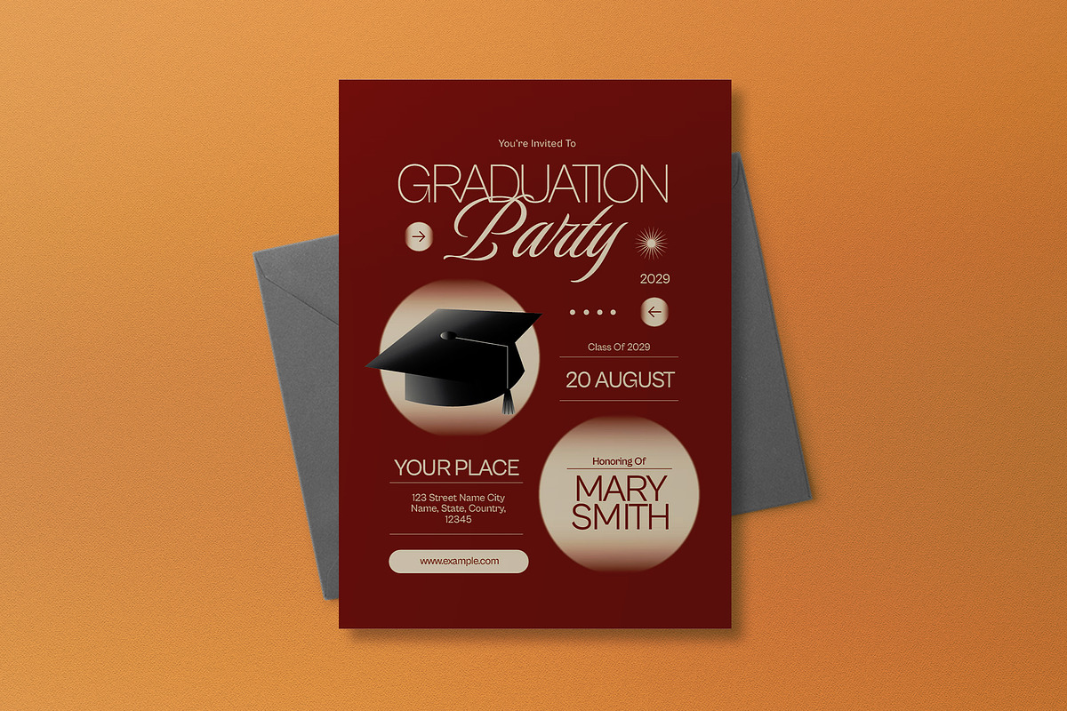 Red Graduations Party Invitation, an Invitation Template by graphicook (Photo 3 of 3)