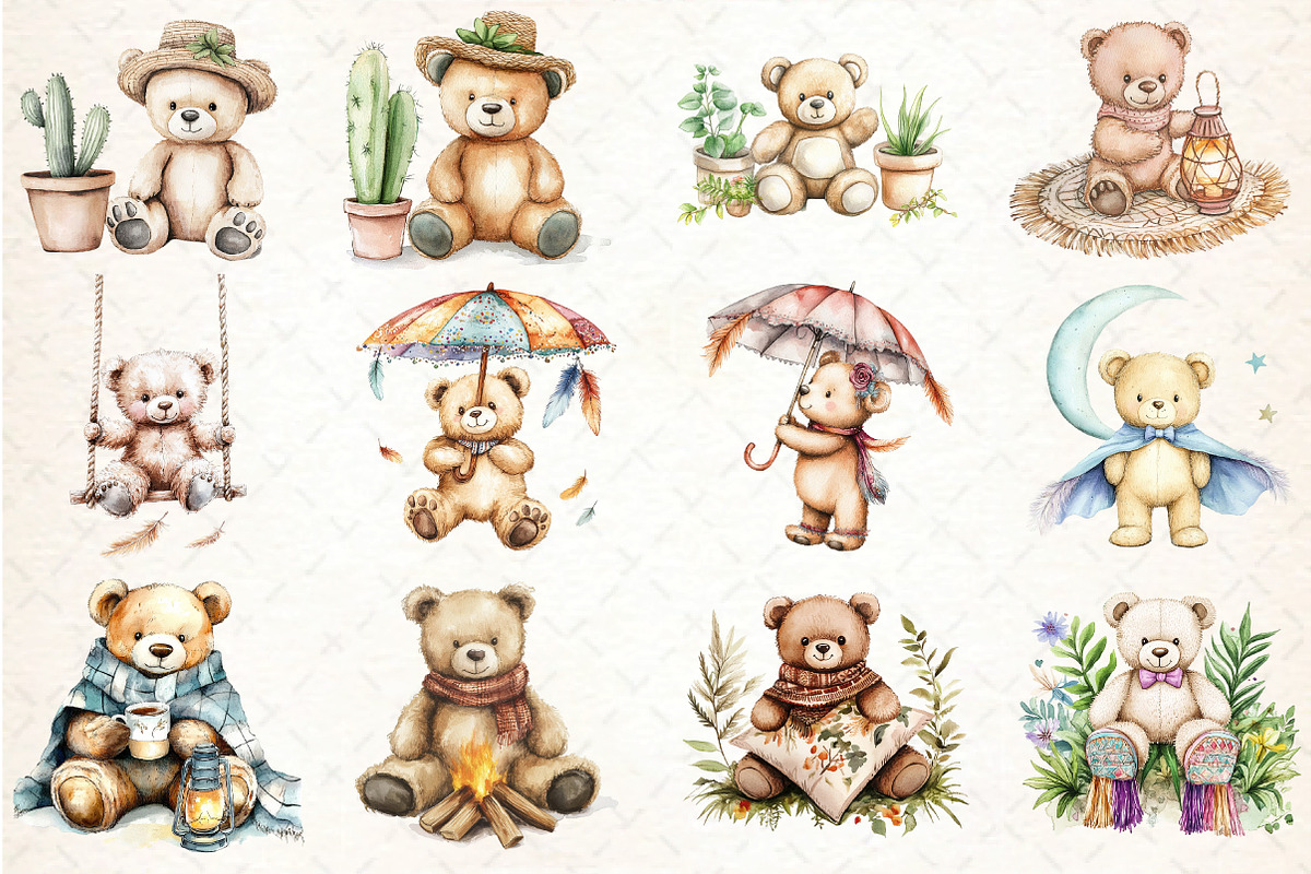 Teddy Bear Boho Clipart, an Illustration by DreamCafeArt (Photo 3 of 5)