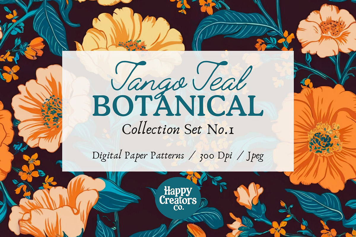 Tango Teal Botanical Digital Papers, a Pattern Graphic by Happy Creators Co. (Photo 1 of 7)