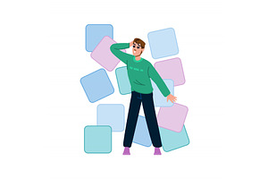 Young man dancing with geometric, an Illustration by pikepicture