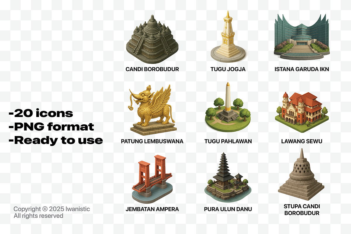 3D INDONESIA LANDMARK Icons Set, a Solid Icon by Iwanistic (Photo 2 of 6)