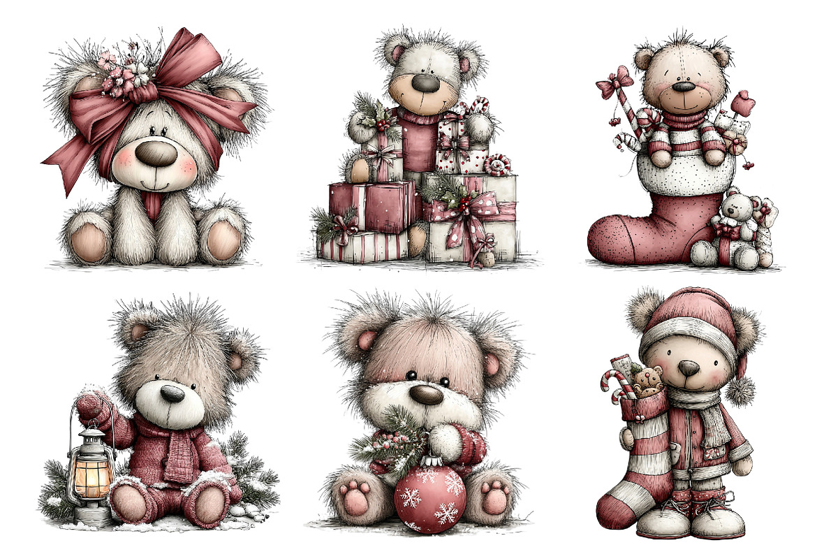Christmas Whimsical Teddy Clipart, a Seasonal Illustration by Creative Art (Photo 6 of 7)