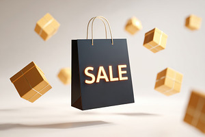 Elegant black shopping bags with sale promotion, a Holiday Photo by AlyaAnd
