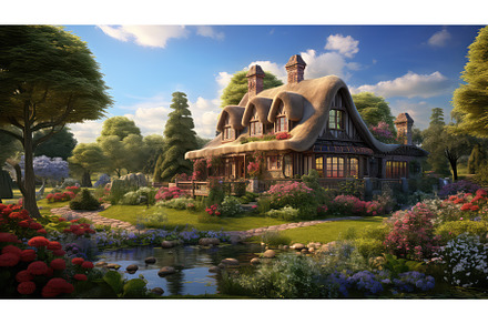 Quiant cottage photo realistic, an Architecture Photo by Aimagenarium@gmail.com