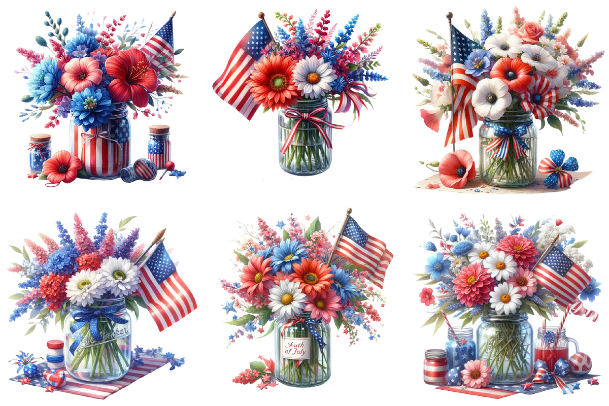 Vintage Patriotic Flowers in Jar PNG, an Illustration by Sublimation Artist (Photo 2 of 6)
