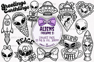 Alien - Ufo PNG And SVG Lineart