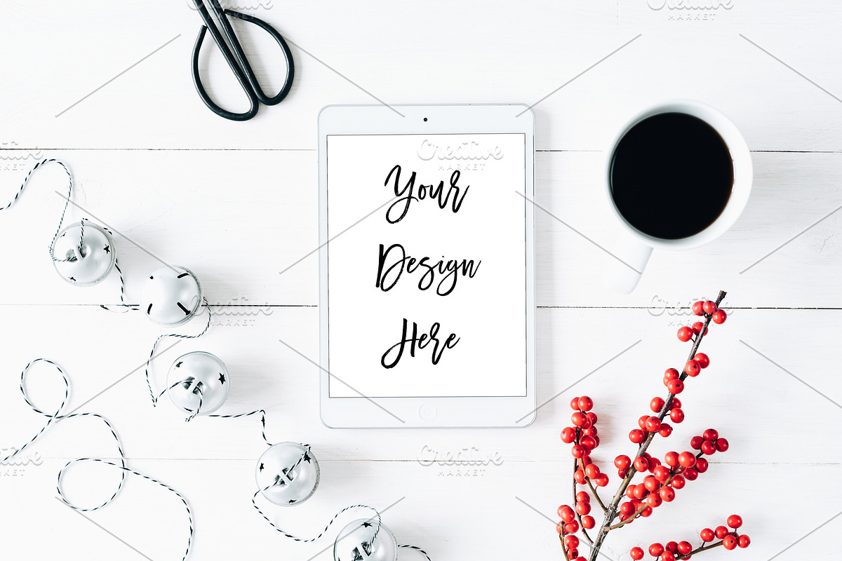 Holiday tablet mockup, an iPad Mockup by Kate Roubin