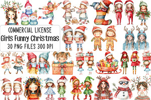 Cute Holiday Girls Funny Christmas, an Illustration by CraftArtStudio