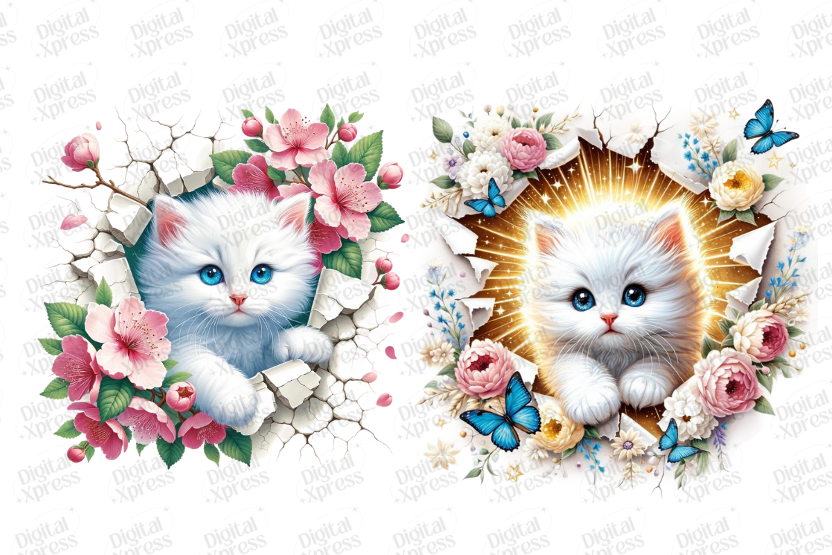 Adorable Floral Kittens Clipart Set, an Object Illustration by Digital Xpress (Photo 3 of 5)