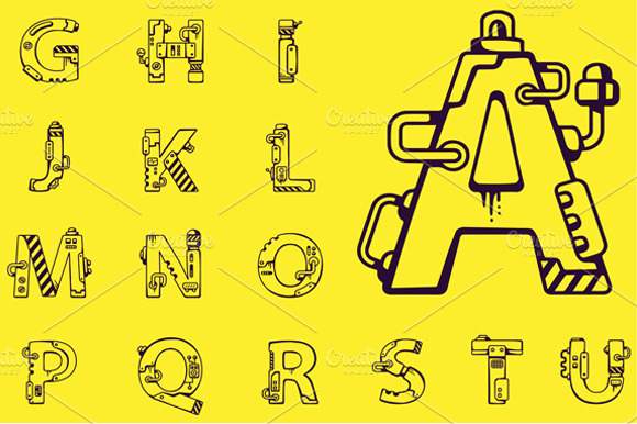 English alphabet in techno style preview 2