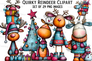 Quirky Reindeer Clipart, an Illustration by Craft Nest