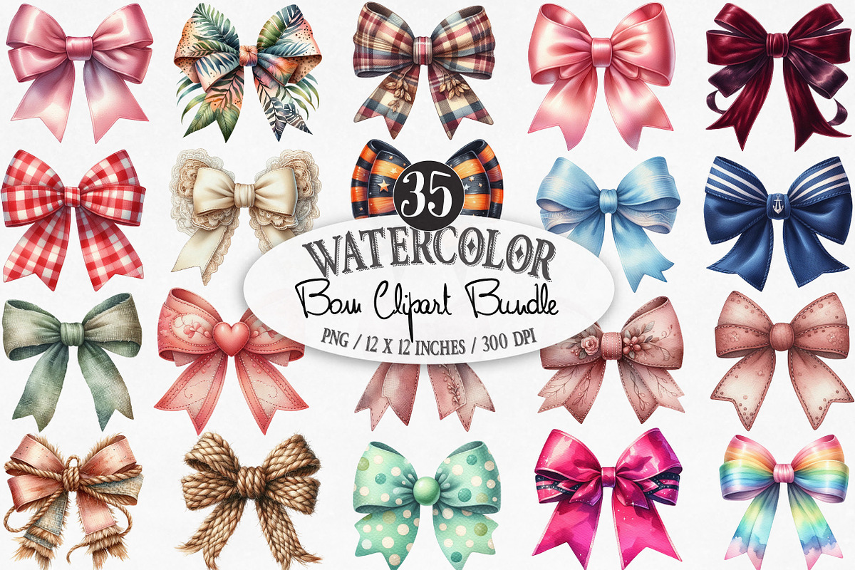 Watercolor Bow clipart Bundle, an Illustration by Designking (Photo 1 of 4)