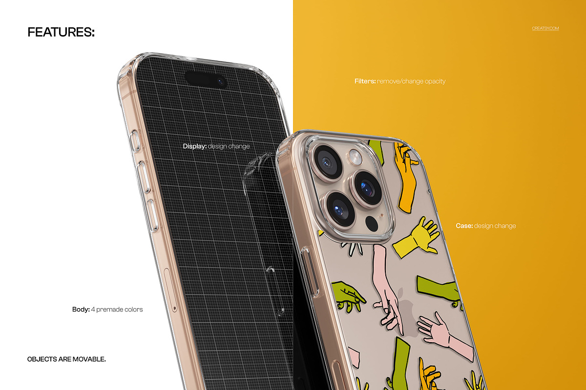 Phone 16 Pro Max Clear Case Mockup, an iPhone Mockup by creatsy5 (Photo 3 of 18)