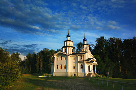 Countryside church during sunset time landscape, an Architecture Photo by RETROWAVE '88