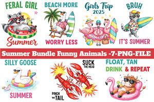 Summer Bundle Funny Animals Sublimat, an Illustration by DreamArtGraphic