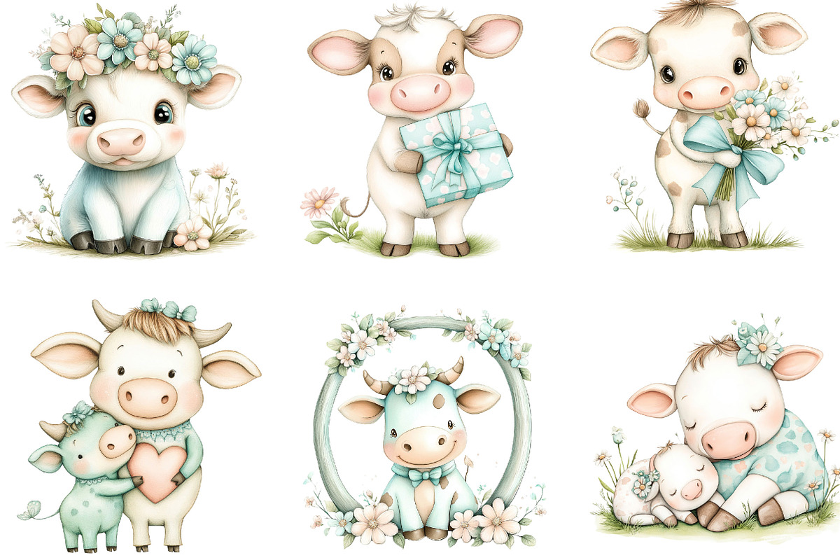 Mother's Day Cute Cow Clipart, an Illustration by Designking (Photo 2 of 5)