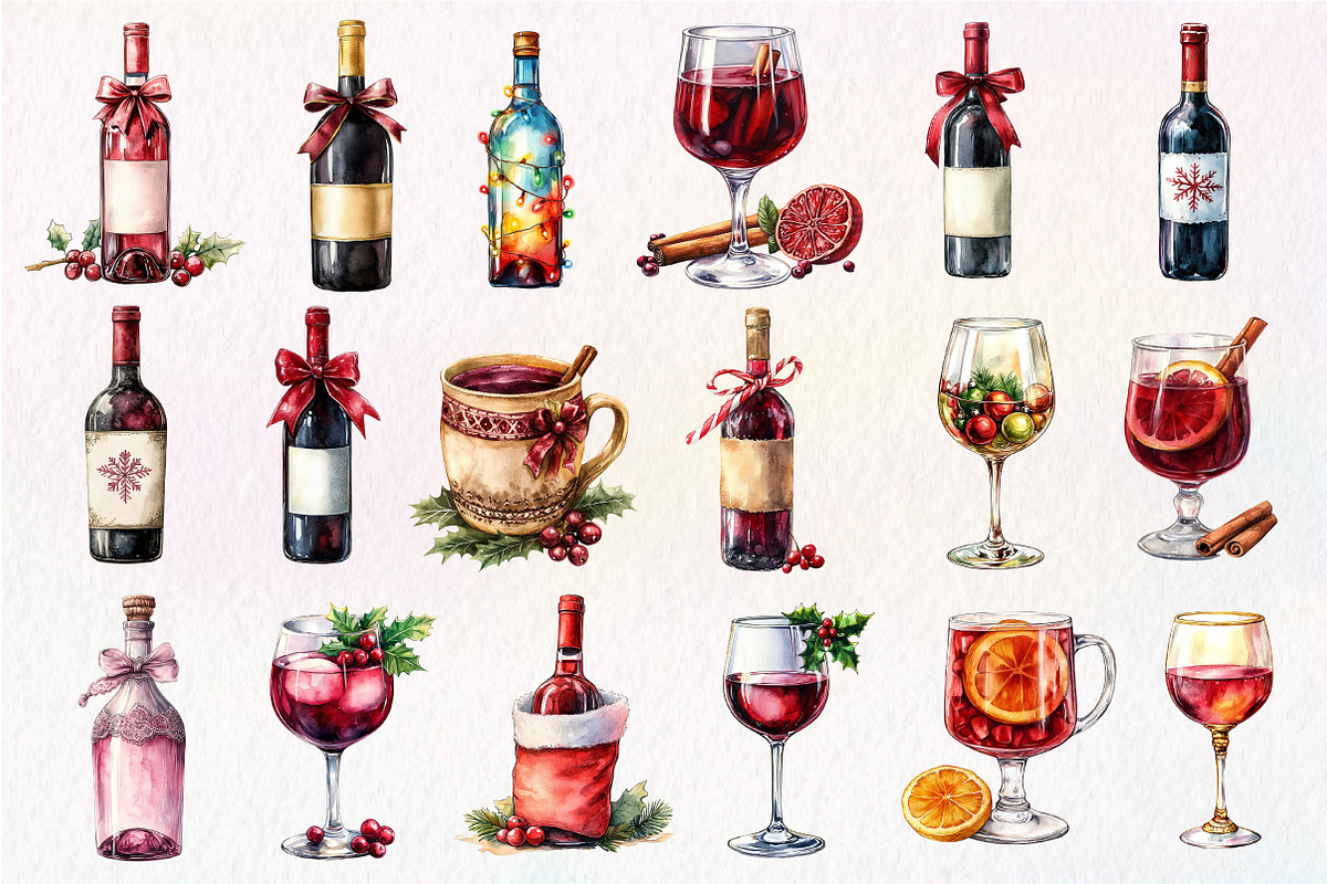 Christmas Red Wine Clipart, an Illustration by Dream Creation (Photo 3 of 3)