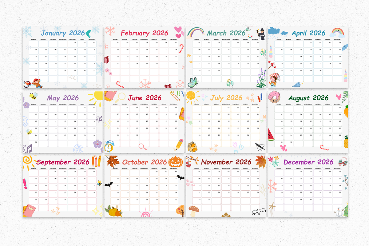 2026 Canva Kids Calendar Template, a Card Template by Snapybiz (Photo 7 of 10)